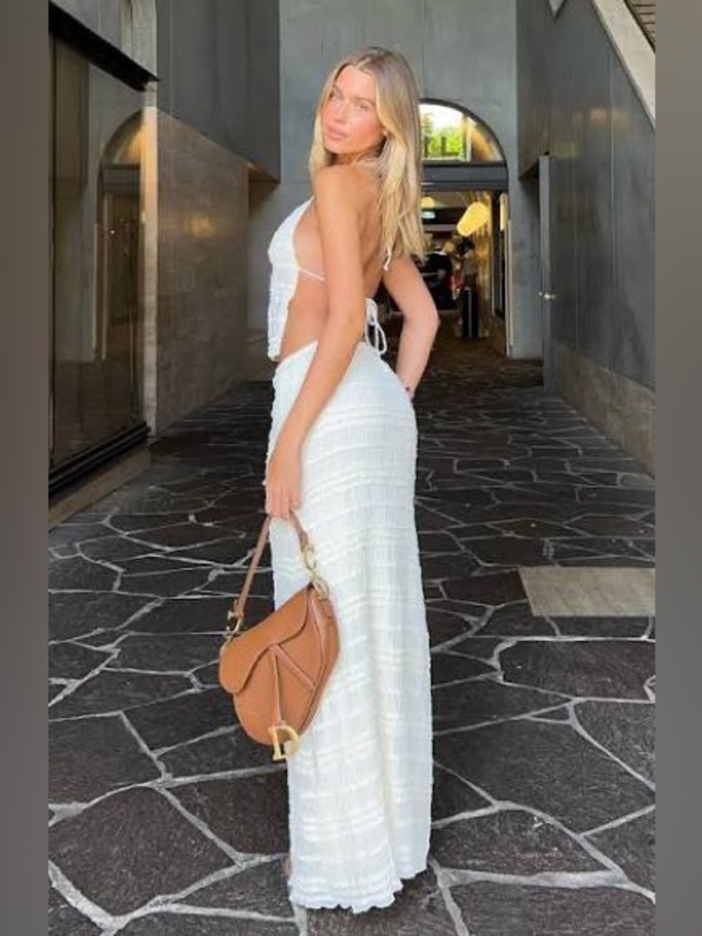 White Fox Hold Out Halter Top and Maxi Skirt Set